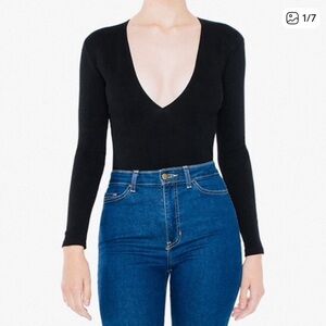American Apparel Black Deep V-Neck Long Sleeve Top